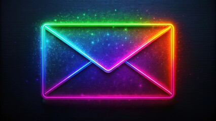 Neon envelope with shimmering colors on a dark background, neon, envelope, shimmer, colors, dark, background, vibrant