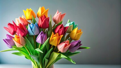 Spring bouquet of tulips made in origami style art , spring, bouquet, tulips, origami, art,paper, craft, handmade