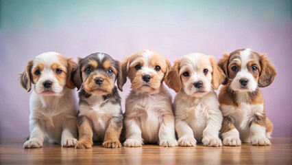 Adorable puppies with sweet expressions on a pastel colored background, puppies, tender, attitude, pastel, colored, background, cute