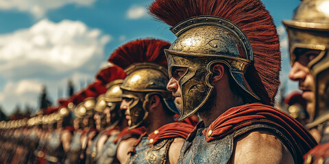 Ancient warriors, Greek hoplites, in formation with soldiers.