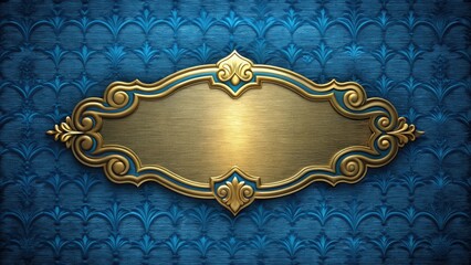 Blue textured background with a luxurious gold name plate surrounded by ornate edges, blue, texture, gold, name plate