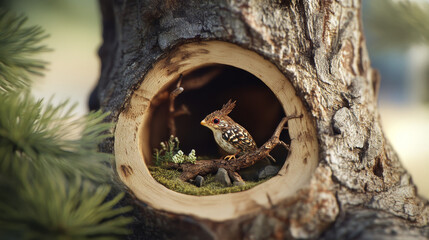 Envision a miniature world inside the pine tree toy. 