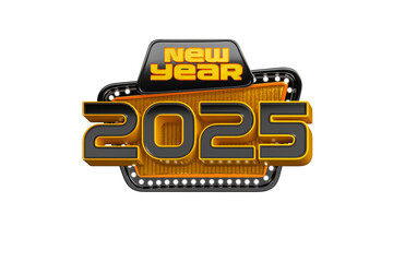 Black Happy New Year 2025 3d Render Isolated On Transparent Background