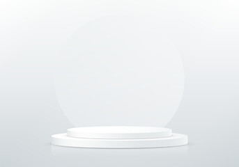 White background vector 3d with podium. Modern Product Display Mockup for Showroom Showcase. Vector illustration.