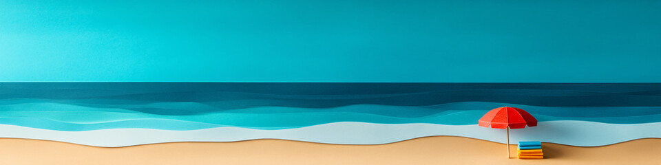 Colorful beach scene with paper cutouts