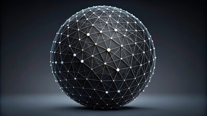 Abstract black low poly grid on sphere with dots and lines isolated on background, abstract, black, low poly, grid, sphere
