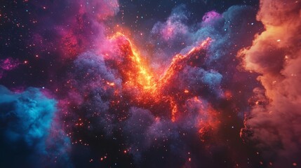 Fototapeta premium Abstract cosmic explosion wallpaper featuring a stunning burst of vibrant colors and celestial elements, showcasing the energy of the universe with dynamic swirls and expanding stellar particles for a