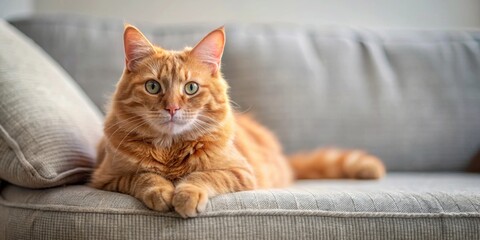 Beautiful red cat relaxing on a cozy couch , red, cat, cozy, room, couch, lying, relaxing, adorable, pet, feline