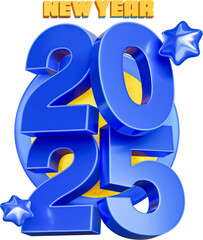 Happy New Year 2025 Blue Number 3d Render Isolated On Transprent Background