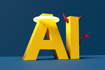 AI ethics and morality concept. The use of artificial intelligence for the good or bad.