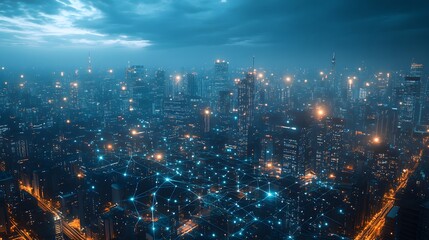 Fototapeta premium Wireless network and connection city. 