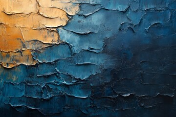 Obraz premium Abstract Blue and Gold Impasto Oil Painting Texture