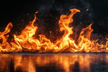 Fototapeta premium Fiery Inferno Burning Flames On Black Background