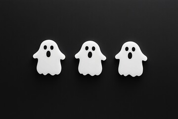 Obraz premium Three cute white ghosts on a black background