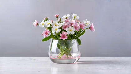 pink and white decorative flowers in a glass vase