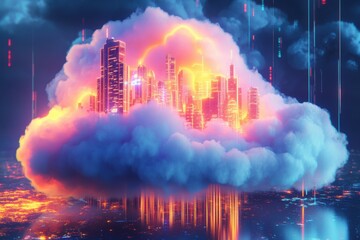 Obraz premium 3D render of a cloud with a cityscape floating