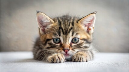 Adorable kitten feeling shy and covering eyes with paws, isolated, cute, tiny, furry, kitten, hiding, shy, playful, funny, furry