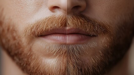 Side-by-side close-up of facial hair removal, shaving stubble vs. waxing results, focusing on skin texture and smoothness, Realistic Digital Art, Natural Lighting