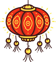 Red Chinese lantern in a hand-drawn vector style, isolated and easy to use. Perfect for festive designs, digital art, and traditional decoration projects.