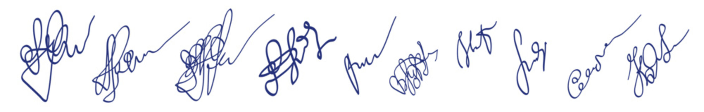 Signature or facsimile scribble sketch. Hand drawn blue pen or marker drawing. Primitive kids picture