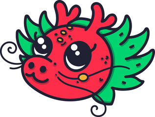 Red Chinese dragon head in a cute hand-drawn cartoon style. Vector illustration is isolated and easy for design projects, logos, or digital art.