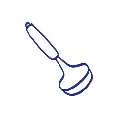 Soup ladle. Kitchenware sketch. Doodle line vector kitchen utensil and tool. Cutlery illustration