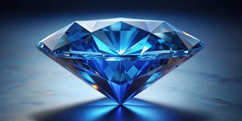 Close-up rendering of a slowly rotating blue diamond, blue, diamond, gemstone, luxury, precious, jewelry, rotation, motion