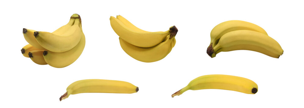 Yellow banana isolated on transparent background. Fruit set