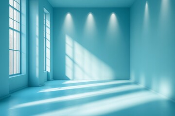 Obraz premium Empty Blue Room with Windows and Spotlights