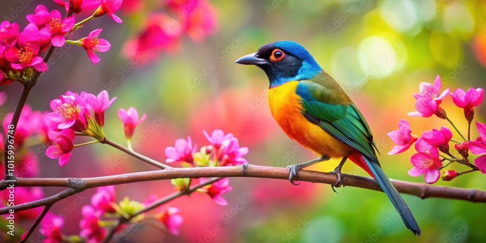 Wall mural Beautiful Macau bird perched on a colorful tree branch , Macau, bird, colorful, tree, nature, vibrant, feathers, wildlife