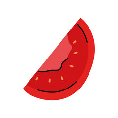 Simple drawing of red tomato slice in hand drawn doodle style with seeds