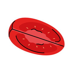 A depiction of a juicy tomato quarter, ideal for food related content