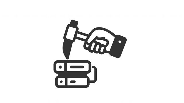 Animated data mining with illustration of a server connected and hammer. Isolated useful for computer, network, technology, internet, server, database, connection and cloud computing design element