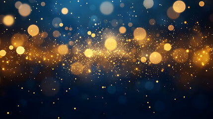 Sparkling Golden Lights Dance on a Dark Blue Background