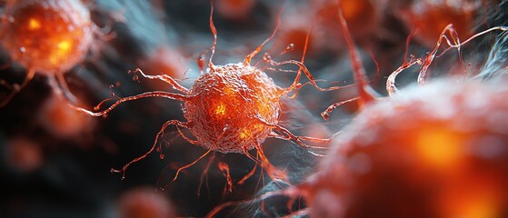 Closeup of cancer cells viewed through a microscope, showcasing precise diagnostic methods and advanced treatment options, crisp and detailed