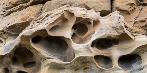 A close-up of a rock formation with interesting textures and shapes.