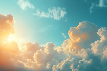 Dramatic Sunset Sky with Fluffy Clouds and Golden Rays