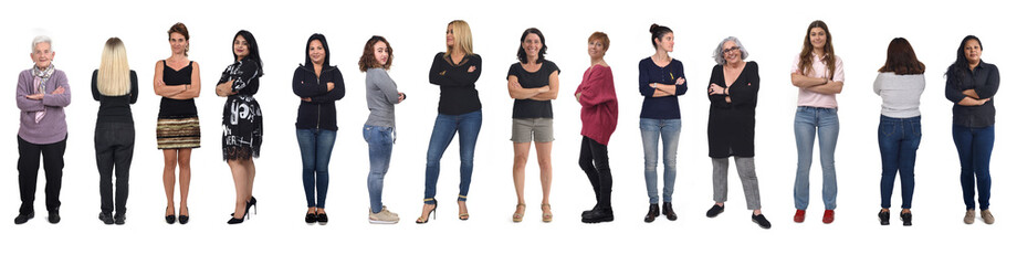 large group of women arms crossed on white background