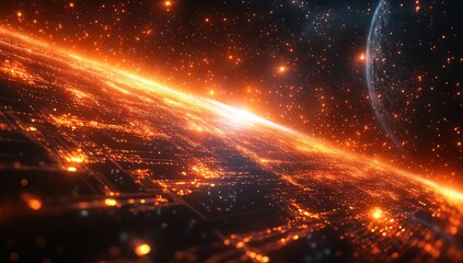 Obraz premium Digital Planet with Glowing City Lights