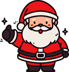 Hand-drawn Santa Claus giving a thumbs up in flat color. Isolated vector illustration, perfect for holiday designs and easy to use for festive projects.