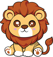 Adorable Cartoon Lion Cub with Fluffy Mane and Friendly Sitting Pose