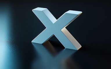 Obraz premium Detailed image of a large white X on a reflective black surface, representing social media engagement and digital communication, realistic and vivid