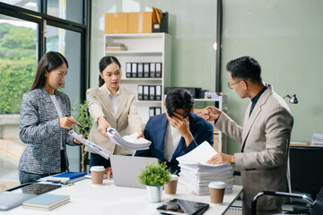 workplace stress and conflict with this intense scene of professionals in a heated office discussion