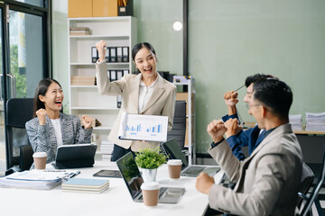  Young business creative team are brainstorming planning discussing while sitting in creative business discussing work