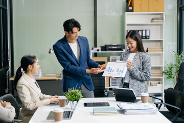  Young business creative team are brainstorming planning discussing while sitting in creative business discussing work