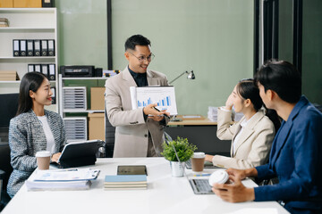  Young business creative team are brainstorming planning discussing while sitting in creative business discussing work