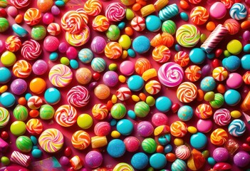 Fototapeta premium vibrant spectrum colorful candies laid out eye catching background playful mix bold hues sweet treats, art, artwork, bright, cheerful, candy, collectibles