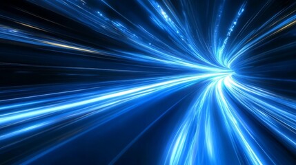 Dynamic abstract design featuring vibrant light streaks, conveying a sense of speed and motion, set against a backdrop of cool blue tones for an energetic visual experience.
