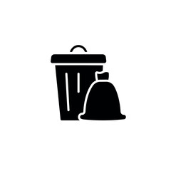 Trash can and bag simple glyph icon. Vector solid isolated black illustration.