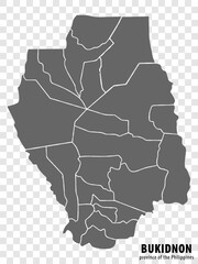 Blank map Bukidnon of Philippines. High quality map Province of Bukidnon with districts